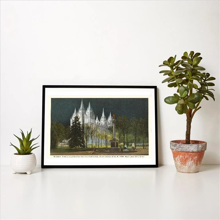 UT-67 Night, Mormon Temple, Salt Lake City, Utah - Vintage Image Art Print, Individual Print