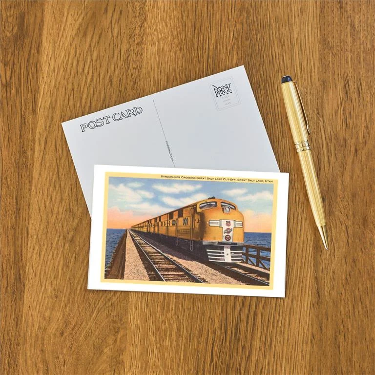 UT-85 Streamlined Train Crossing Great Salt Lake, Utah - Vintage Image Postcard, Pack of 10