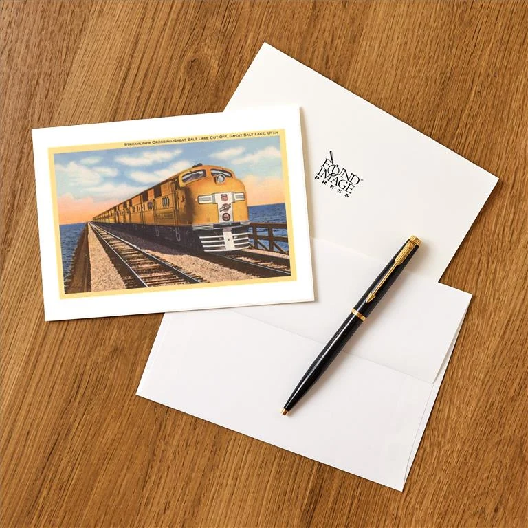 UT-85 Streamlined Train Crossing Great Salt Lake, Utah - Vintage Image Greeting Card, Pack of 4