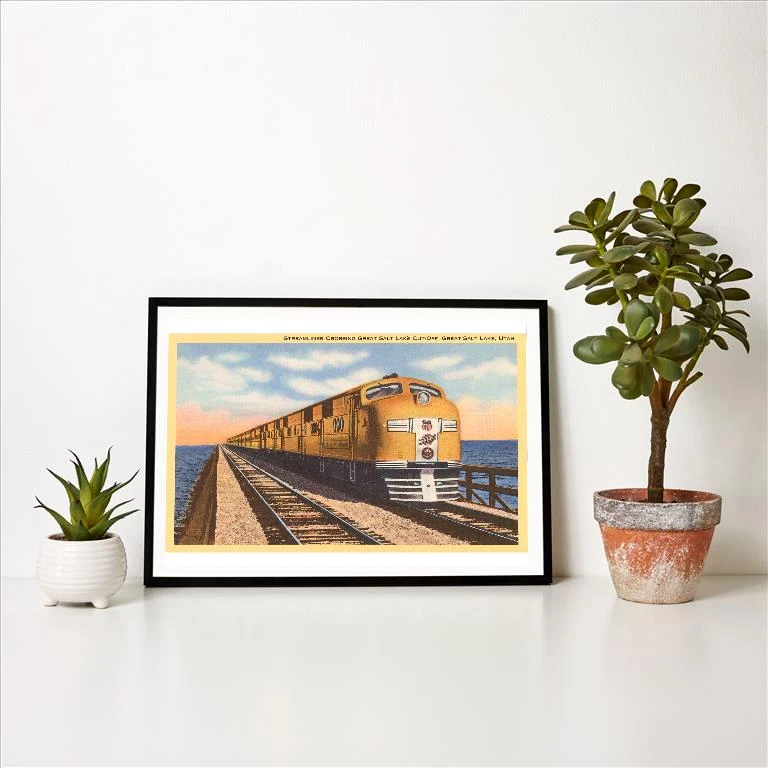 UT-85 Streamlined Train Crossing Great Salt Lake, Utah - Vintage Image Art Print, Individual Print