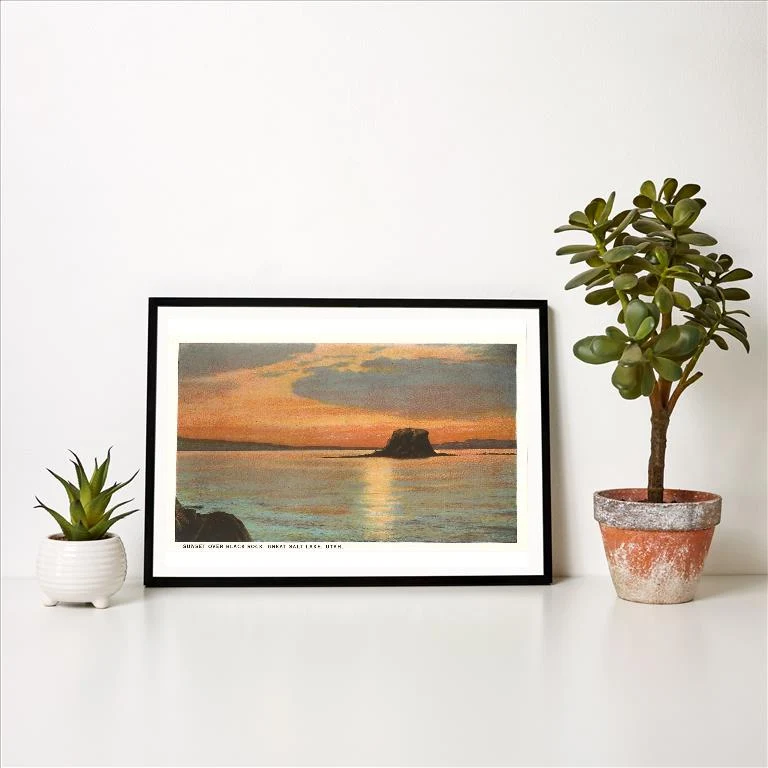 UT-08 Sunset over Black Rock, Great Salt Lake, Utah - Vintage Image Art Print, Individual Print