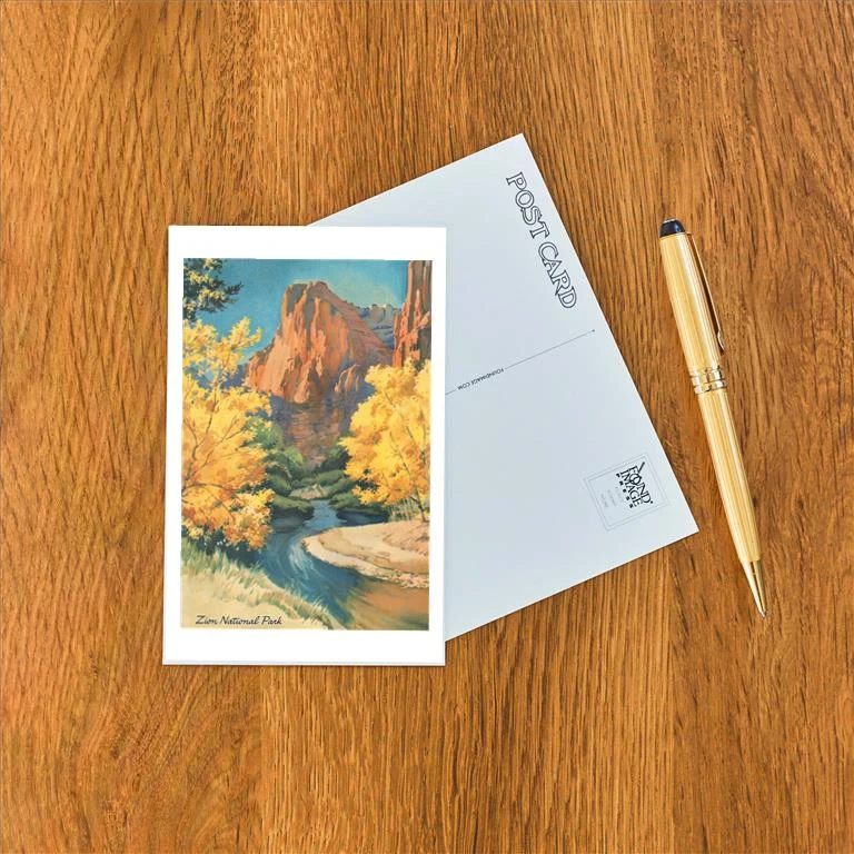 UT-208 Painting of Zion National Park in Autumn - Vintage Image Postcard, Pack of 10