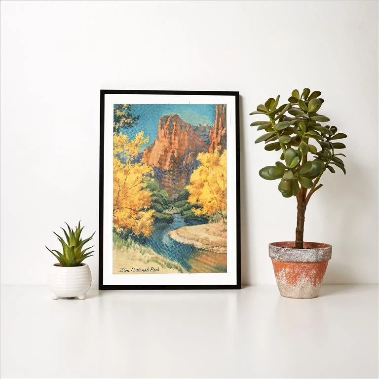 UT-208 Painting of Zion National Park in Autumn - Vintage Image Art Print, Individual Print