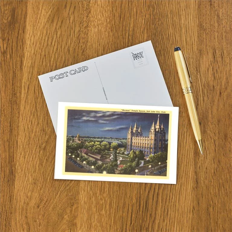 UT-24 Night, Mormon Temple Square, Salt Lake City, Utah - Vintage Image Postcard, Pack of 10