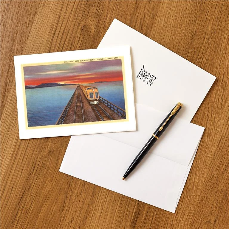 UT-61 Streamlined Train Crossing Great Salt Lake, Utah - Vintage Image Greeting Card, Pack of 4