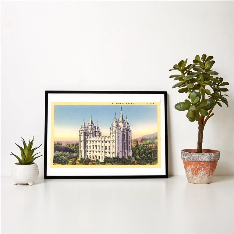 UT-165 Mormon Temple, Salt Lake City, Utah - Vintage Image Art Print, Individual Print
