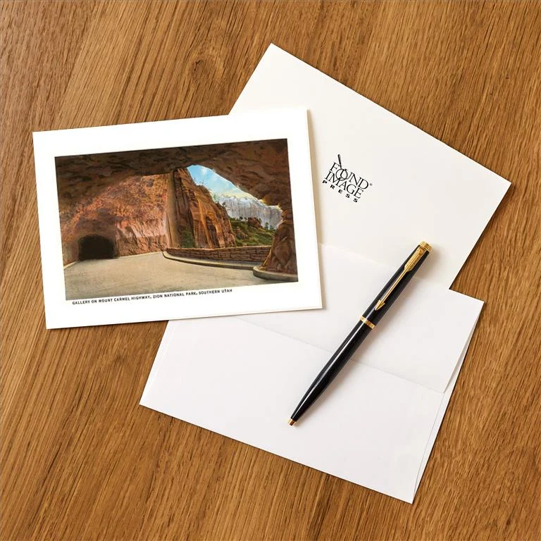 UT-91 Gallery on Mt. Carmel Highway, Zion, Utah - Vintage Image Greeting Card, Pack of 4