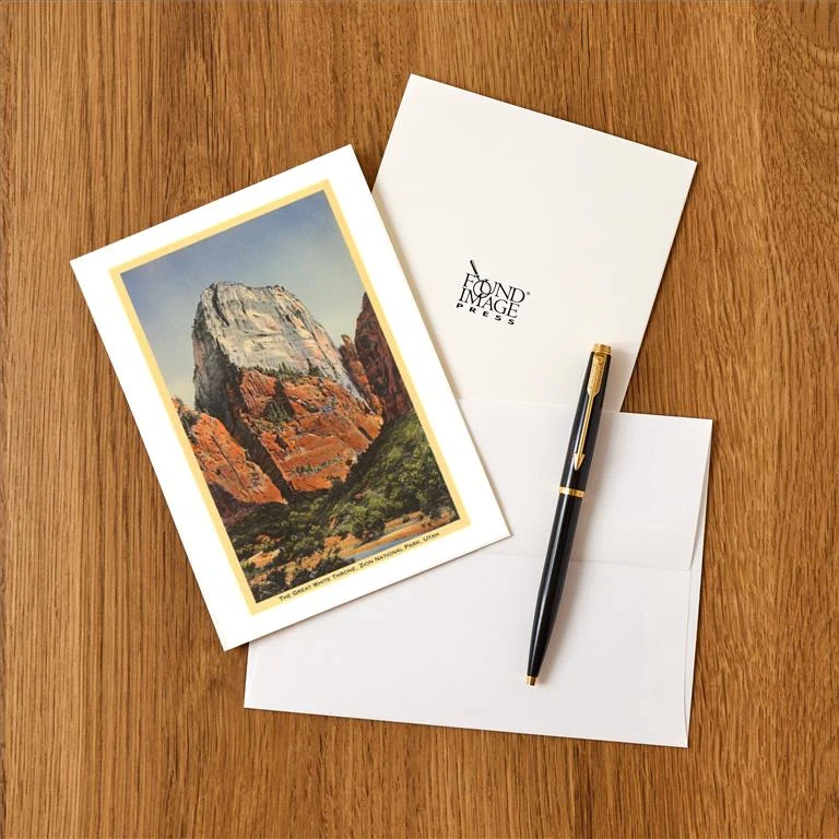 UT-84 Great White Throne, Zion National Park, Utah - Vintage Image Greeting Card, Pack of 4