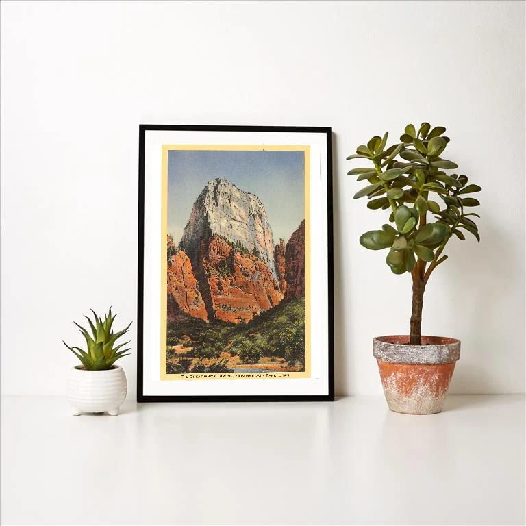 UT-84 Great White Throne, Zion National Park, Utah - Vintage Image Art Print, Individual Print