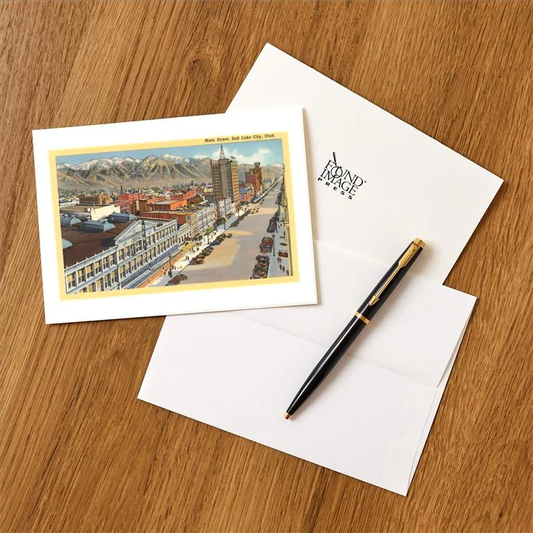 UT-102 Main Street, Salt Lake City, Utah - Vintage Image Greeting Card, Pack of 4