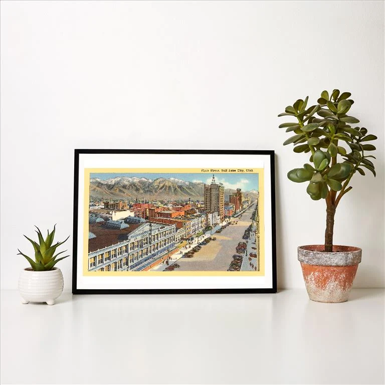 UT-102 Main Street, Salt Lake City, Utah - Vintage Image Art Print, Individual Print