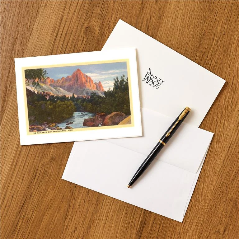 UT-73 Watchman, Zion National Park, Utah - Vintage Image Greeting Card, Pack of 4