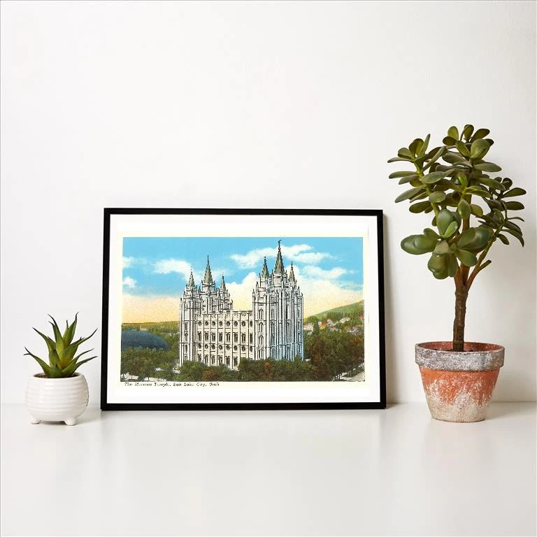 UT-22 Mormon Temple, Salt Lake City, Utah - Vintage Image Art Print, Individual Print