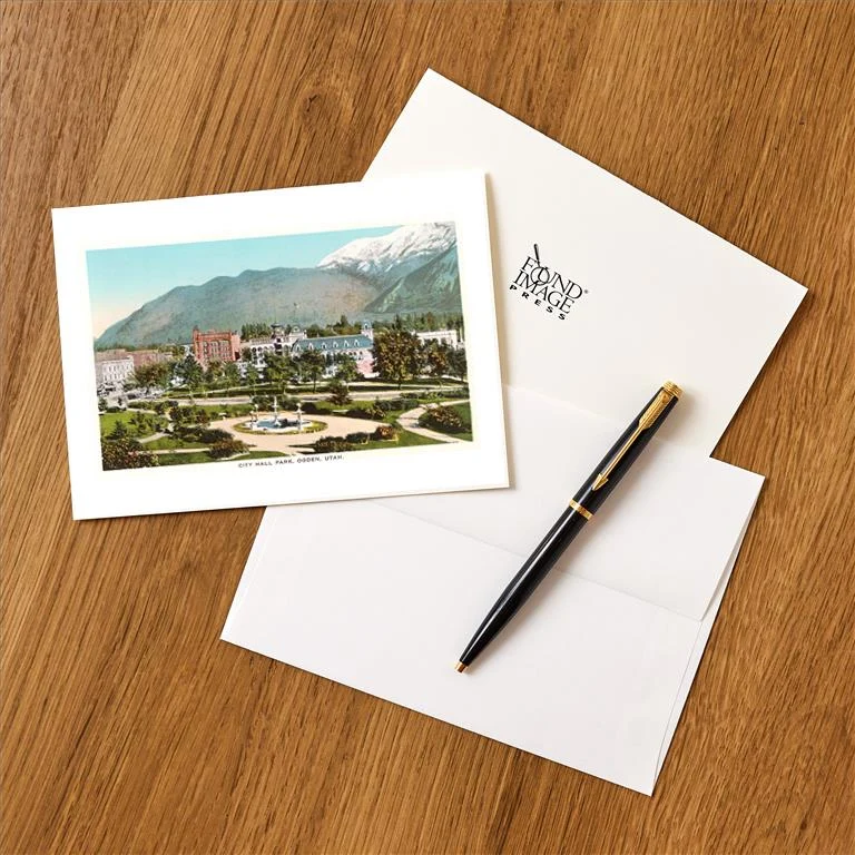 UT-130 City Hall Park, Ogden, Utah - Vintage Image Greeting Card, Pack of 4