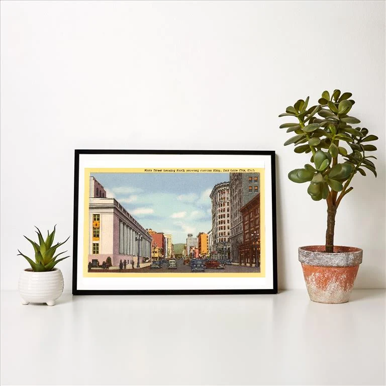 UT-70 Main Street, Salt Lake City, Utah - Vintage Image Art Print, Individual Print