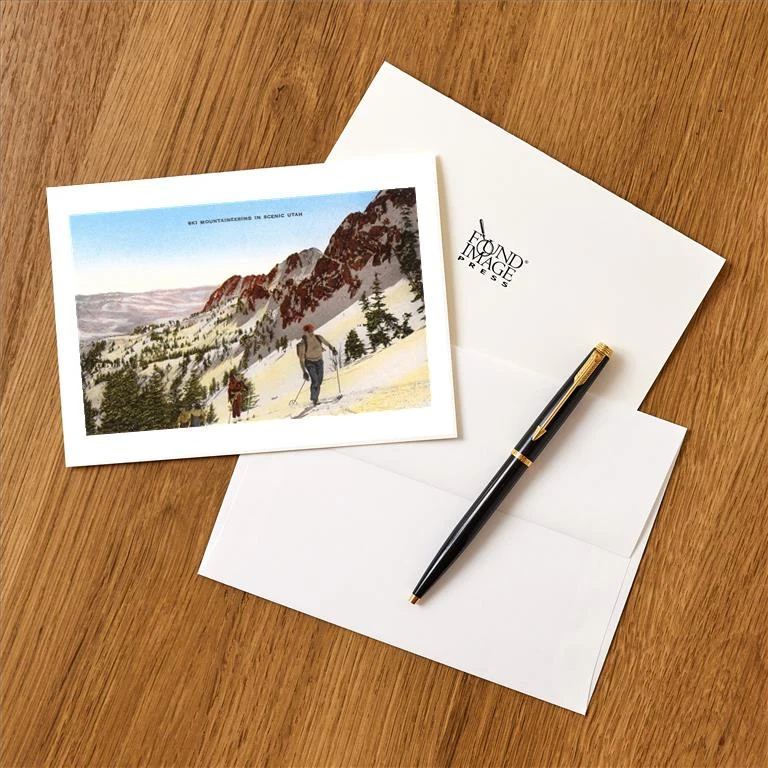 UT-122 Skiing in Utah - Vintage Image Greeting Card, Pack of 4