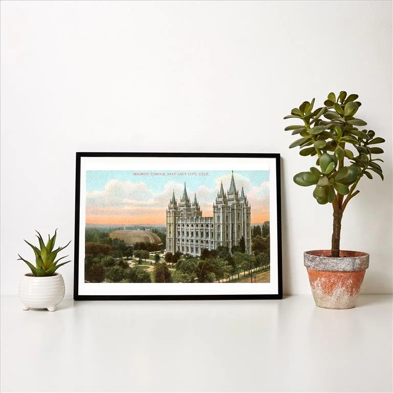 UT-66 Mormon Temple, Salt Lake City, Utah - Vintage Image Art Print, Individual Print