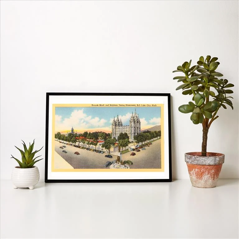 UT-63 Temple Block, Salt Lake City, Utah - Vintage Image Art Print, Individual Print