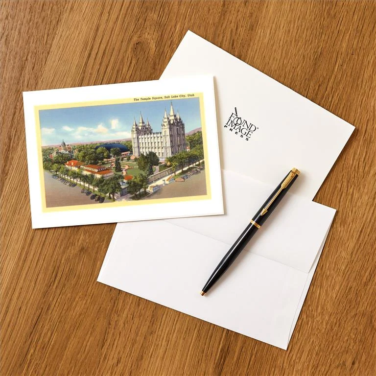 UT-167 Temple Square, Salt Lake City, Utah - Vintage Image Greeting Card, Pack of 4