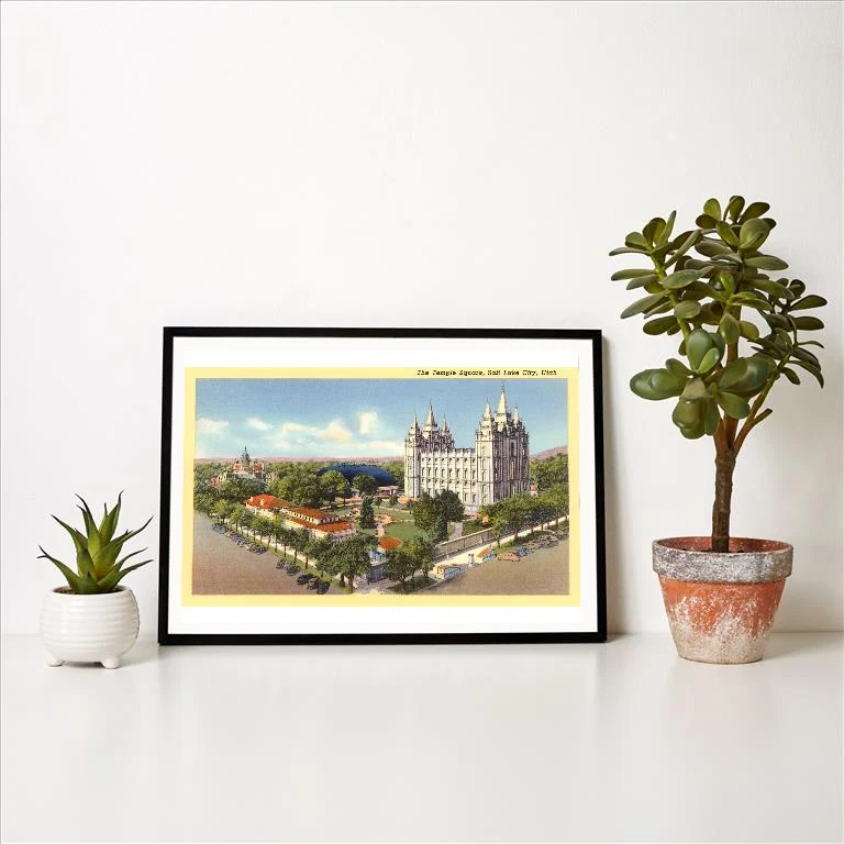 UT-167 Temple Square, Salt Lake City, Utah - Vintage Image Art Print, Individual Print