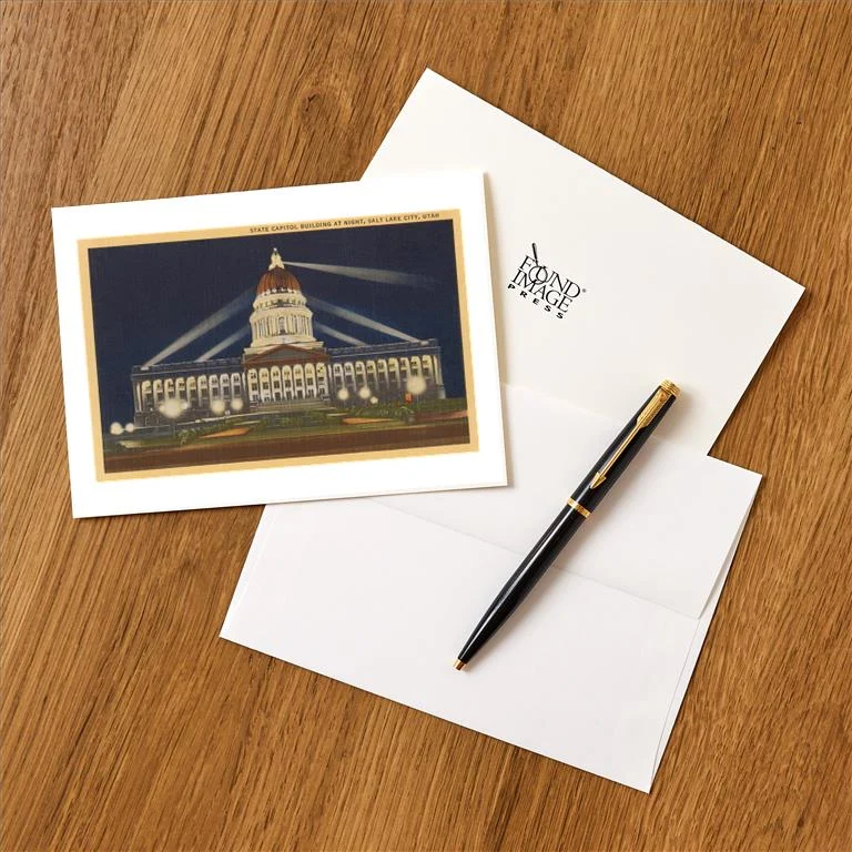 UT-57 Night, State Capitol, Salt Lake City, Utah - Vintage Image Greeting Card, Pack of 4