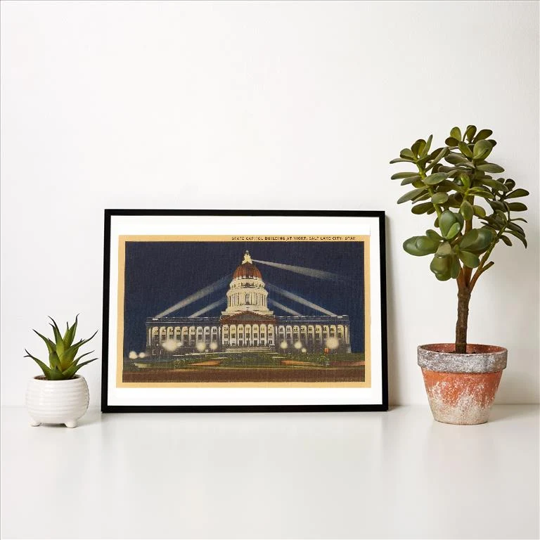 UT-57 Night, State Capitol, Salt Lake City, Utah - Vintage Image Art Print, Individual Print