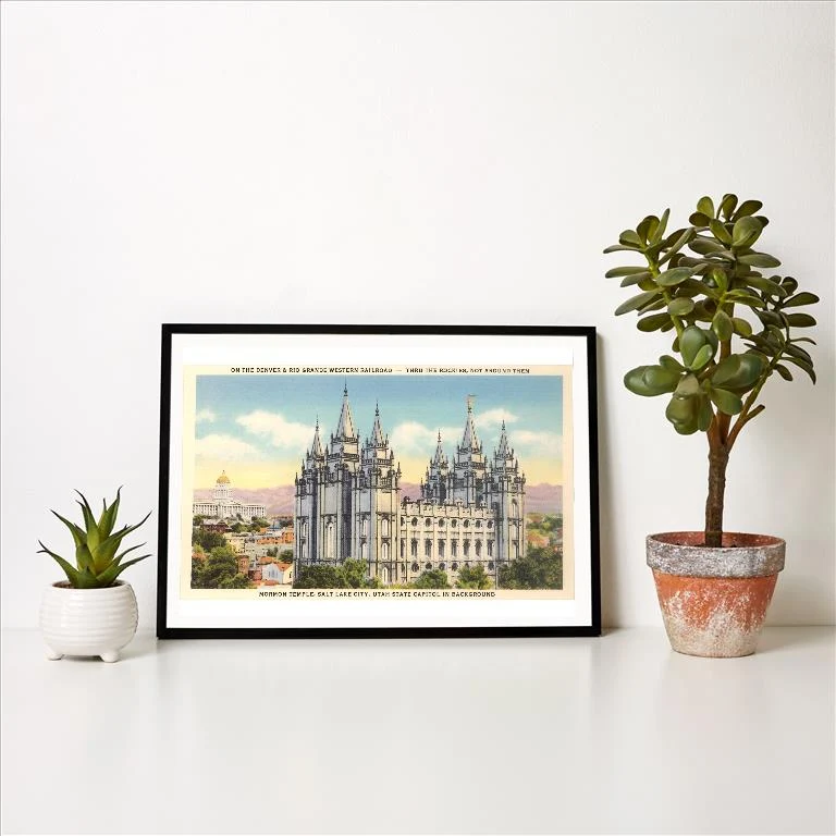 UT-166 Mormon Temple, Salt Lake City - Vintage Image Art Print, Individual Print