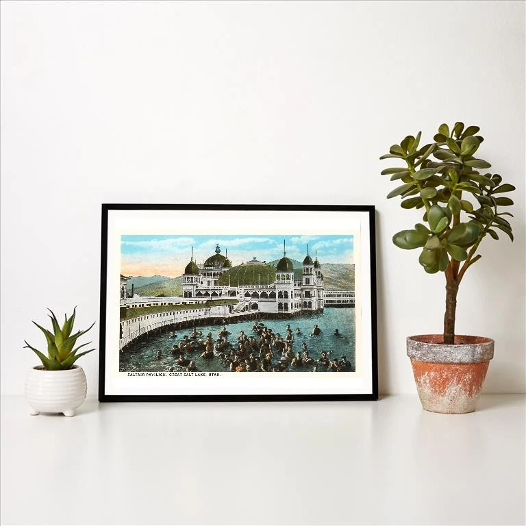 UT-36 Saltair Pavilion, Great Salt Lake, Utah - Vintage Image Art Print, Individual Print