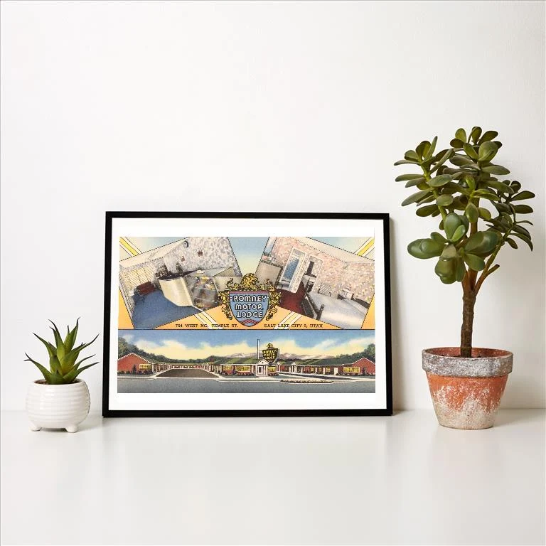 UT-212 Romney Motor Lodge, Salt Lake City - Vintage Image Art Print, Individual Print