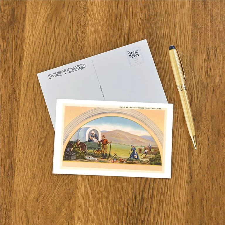 UT-147 Building the First House in Salt Lake City, Utah, Illustration - Vintage Image Postcard, Pack of 10