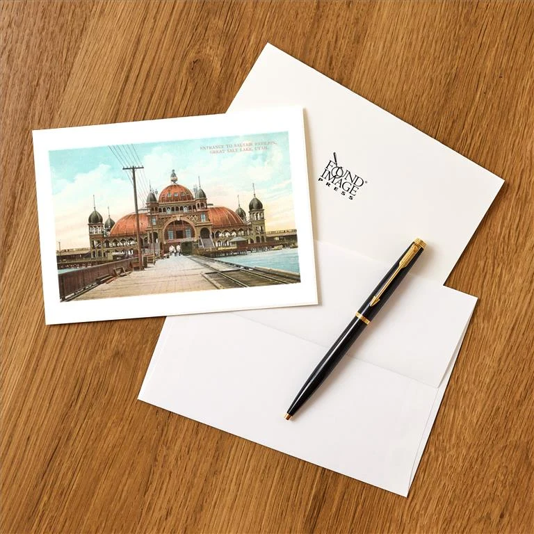 UT-106 Saltair Pavilion, Great Salt Lake, Utah - Vintage Image Greeting Card, Pack of 4