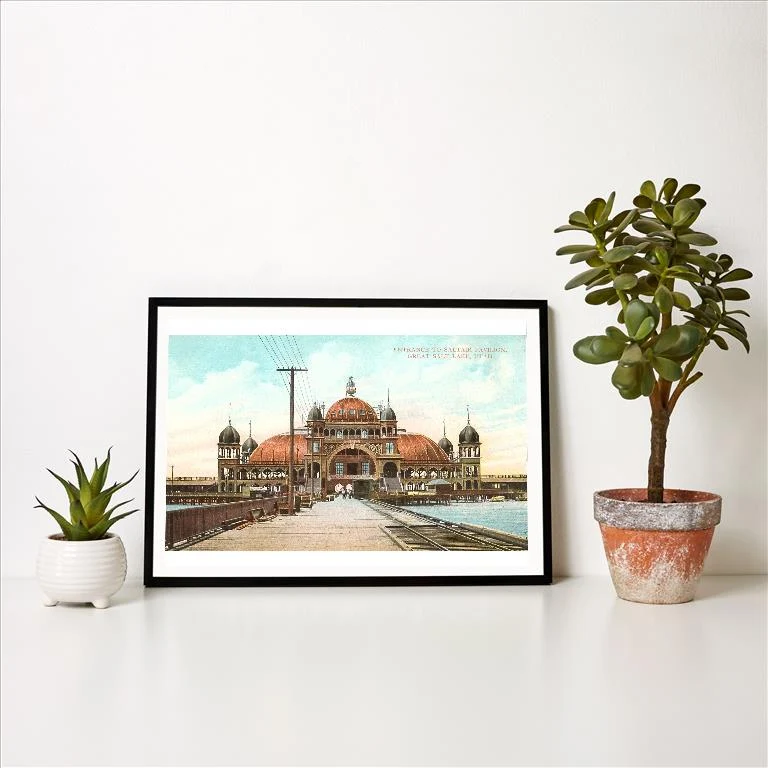 UT-106 Saltair Pavilion, Great Salt Lake, Utah - Vintage Image Art Print, Individual Print