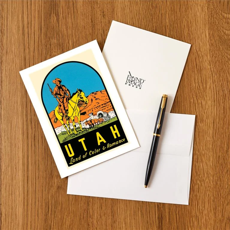 UT-209 Utah Decal, Wagon Train - Vintage Image Greeting Card, Pack of 4