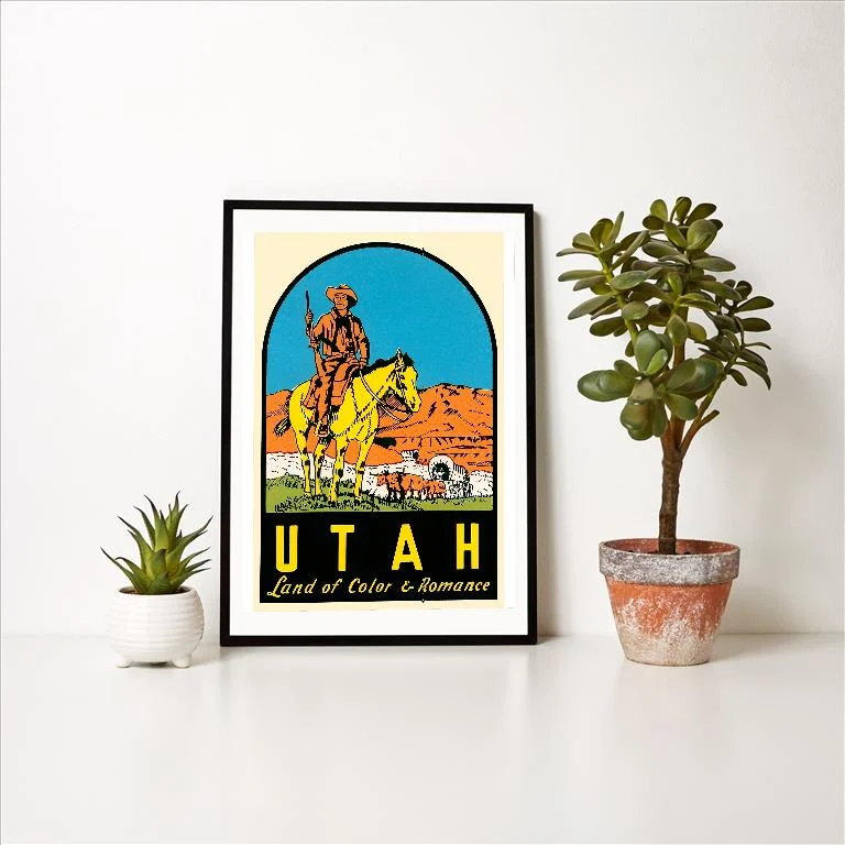 UT-209 Utah Decal, Wagon Train - Vintage Image Art Print, Individual Print