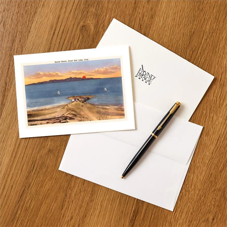UT-51 Sunset Beach, Great Salt Lake, Utah - Vintage Image Greeting Card, Pack of 4