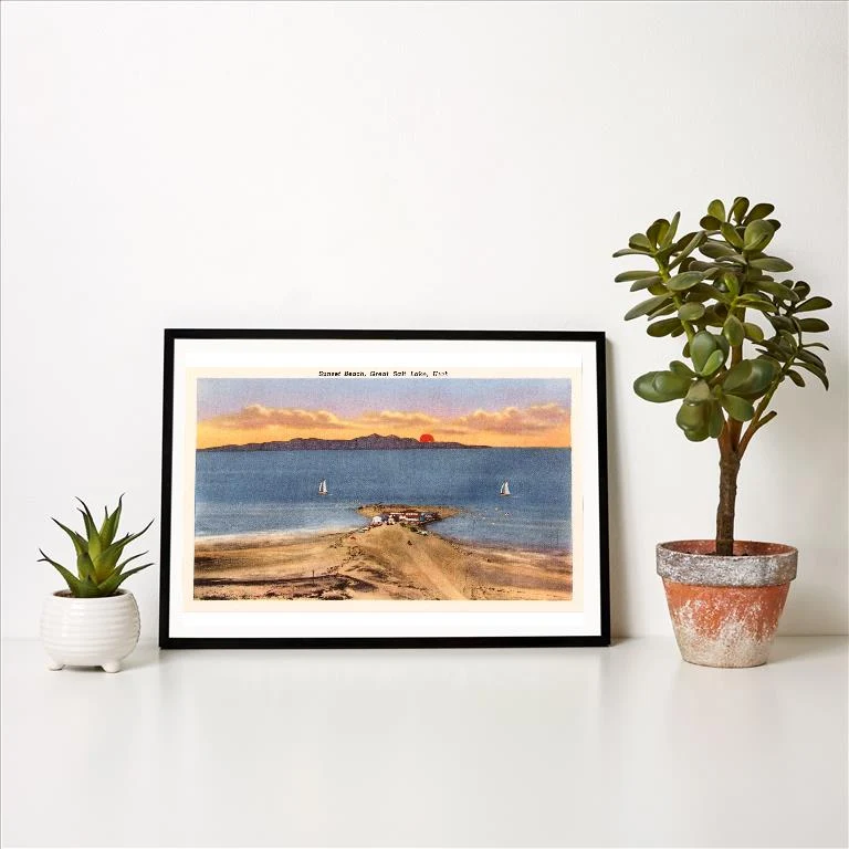 UT-51 Sunset Beach, Great Salt Lake, Utah - Vintage Image Art Print, Individual Print
