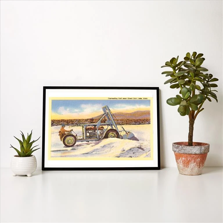 UT-118 Harvesting Salt near Great Salt Lake, Utah - Vintage Image Art Print, Individual Print