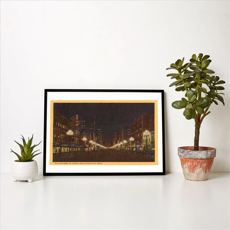 UT-49 Night, Main Street, Salt Lake City, Utah - Vintage Image Art Print, Individual Print
