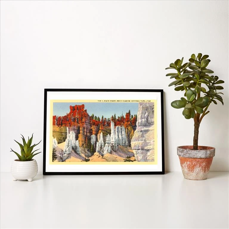 UT-87 Queen's Court, Bryce Canyon, Utah - Vintage Image Art Print, Individual Print