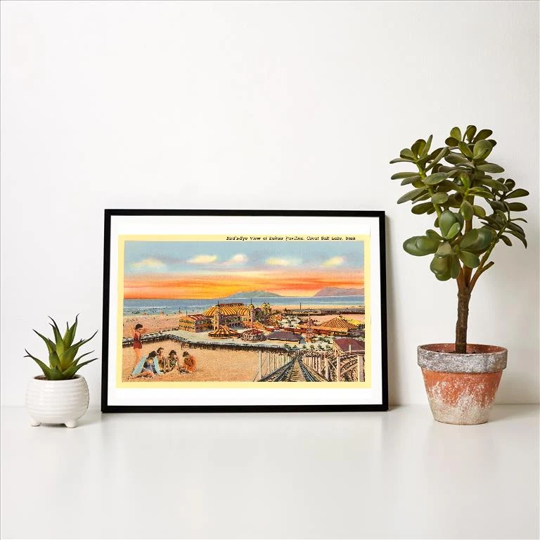 UT-53 Saltair Pavilion, Great Salt Lake, Utah - Vintage Image Art Print, Individual Print