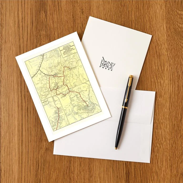UT-227 Map of Zion National Park - Vintage Image Greeting Card, Pack of 4