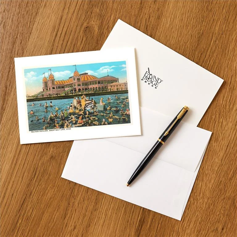 UT-109 Salt Air Pavilion, Great Salt Lake, Utah - Vintage Image Greeting Card, Pack of 4