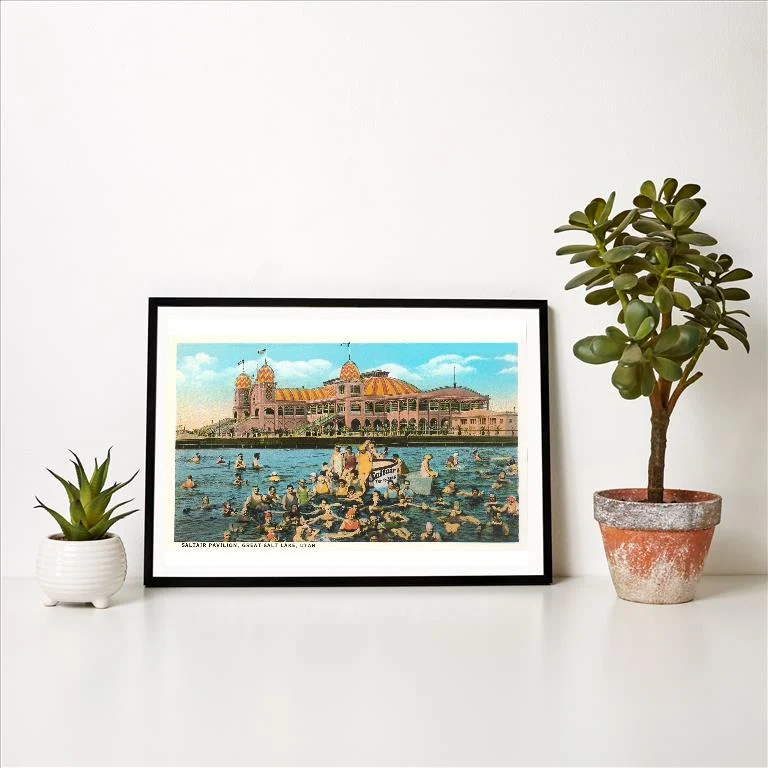 UT-109 Salt Air Pavilion, Great Salt Lake, Utah - Vintage Image Art Print, Individual Print