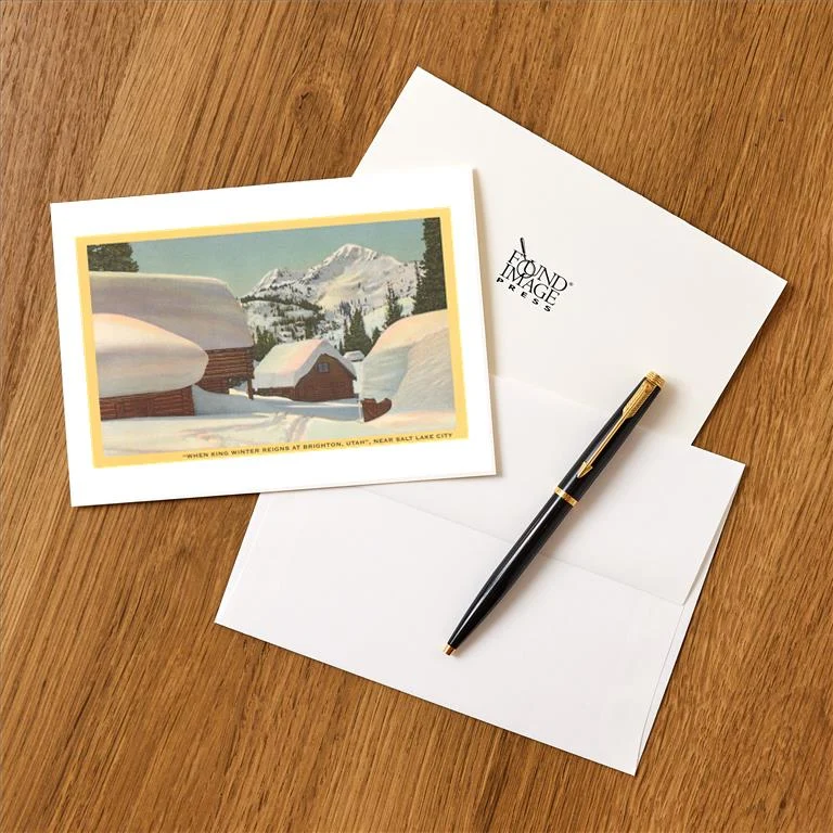 UT-121 Cabins in Snow, Brighton Utah - Vintage Image Greeting Card, Pack of 4