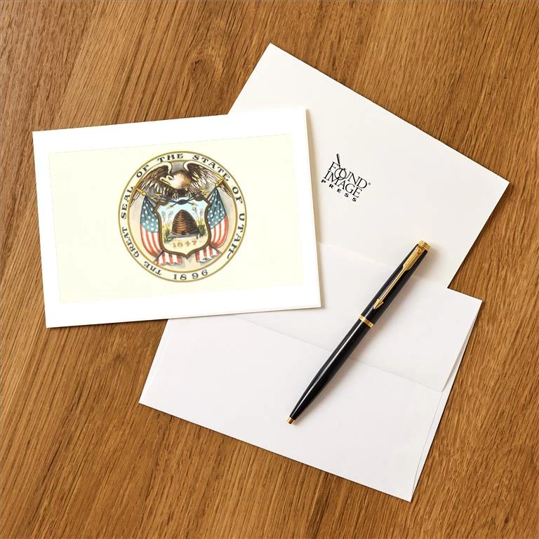 UT-160 Utah State Seal - Vintage Image Greeting Card, Pack of 4