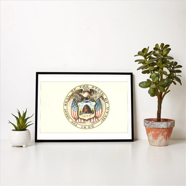 UT-160 Utah State Seal - Vintage Image Art Print, Individual Print