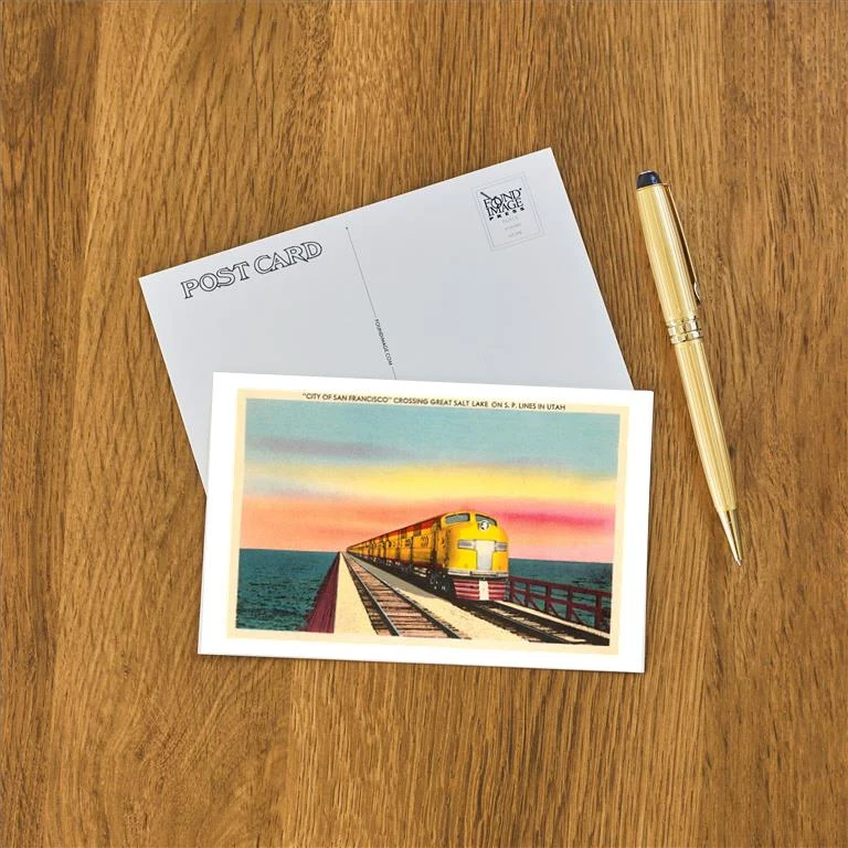 UT-45 Streamlined Train Crossing Great Salt Lake, Utah - Vintage Image Postcard, Pack of 10