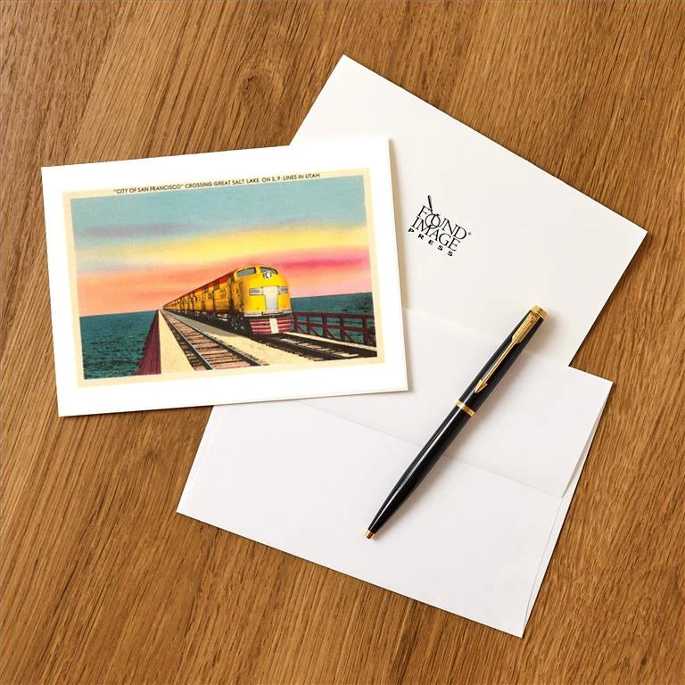 UT-45 Streamlined Train Crossing Great Salt Lake, Utah - Vintage Image Greeting Card, Pack of 4
