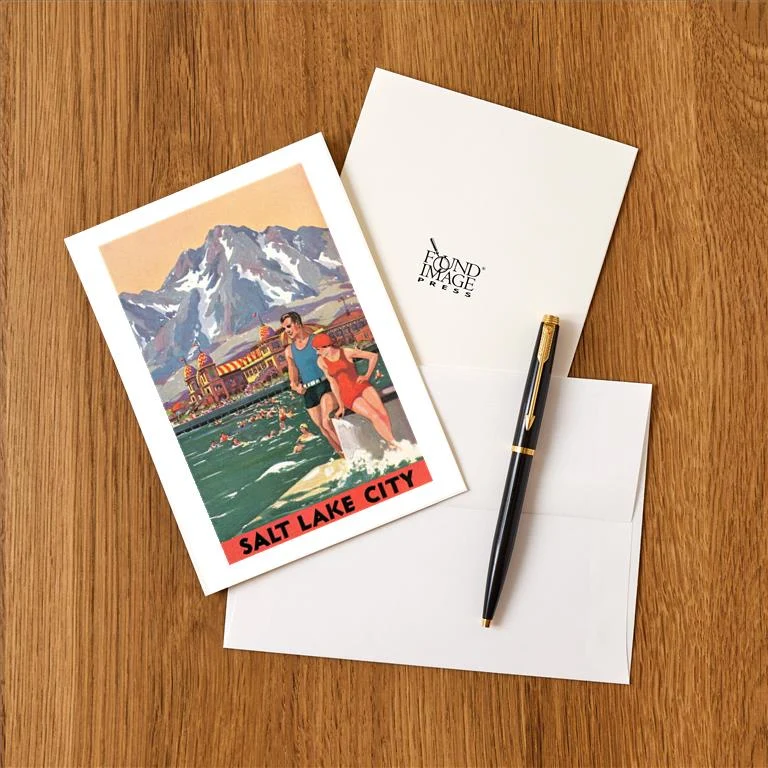 UT-210 Travel Poster for Salt Lake City - Vintage Image Greeting Card, Pack of 4