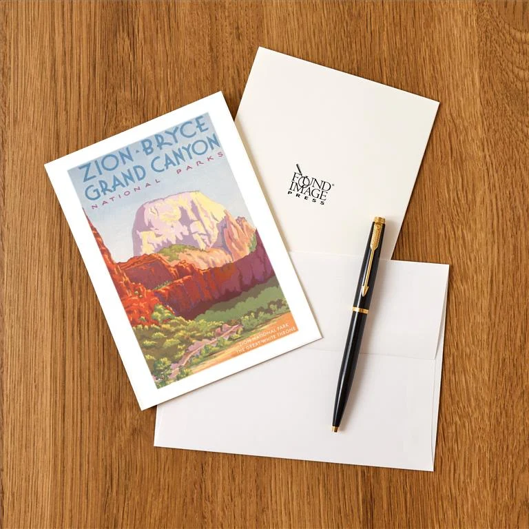 UT-153 Poster, Zion, Bryce, Grand Canyon, National Parks - Vintage Image Greeting Card, Pack of 4